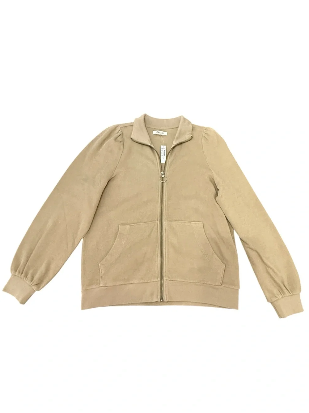 Madewell Garment Dyed Terry Full Zip Up Khaki Sweatshirt NWT Small 100% Cotton